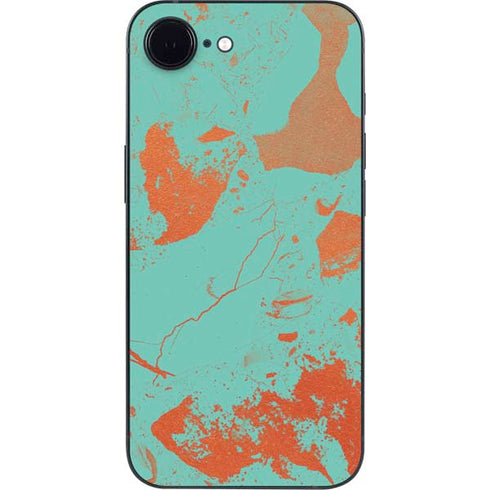 Turquoise and Orange Marble iPhone 16e Skin
