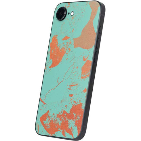 Turquoise and Orange Marble iPhone 16e Skin
