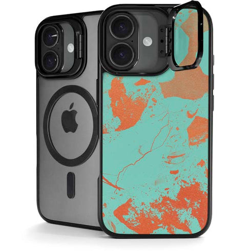 Turquoise and Orange Marble iPhone 17 Kickstand Case