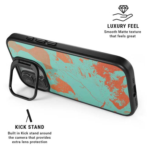 Turquoise and Orange Marble iPhone 17 Kickstand Case