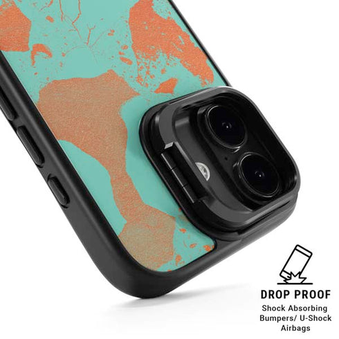 Turquoise and Orange Marble iPhone 17 Kickstand Case