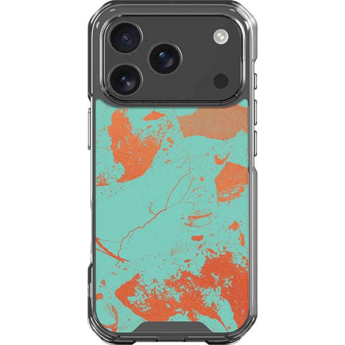 Turquoise and Orange Marble iPhone 17 Pro Clear Case