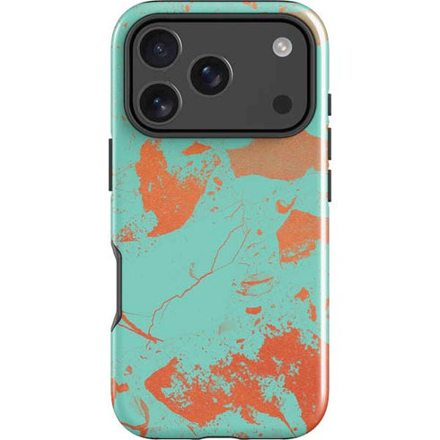 Turquoise and Orange Marble iPhone 17 Pro Impact Case