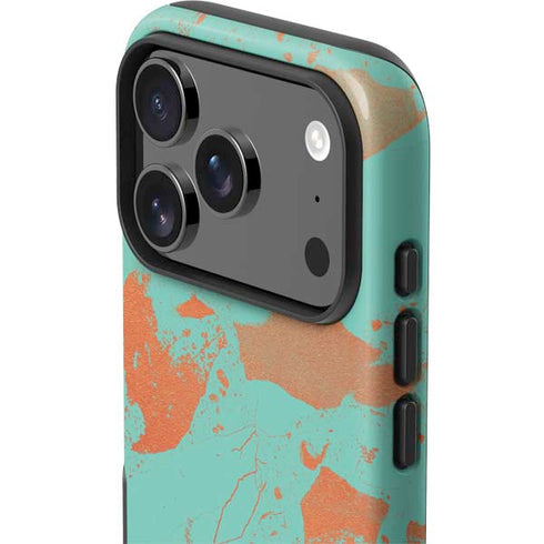 Turquoise and Orange Marble iPhone 17 Pro Impact Case