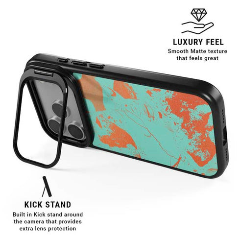 Turquoise and Orange Marble iPhone 17 Pro Kickstand Case