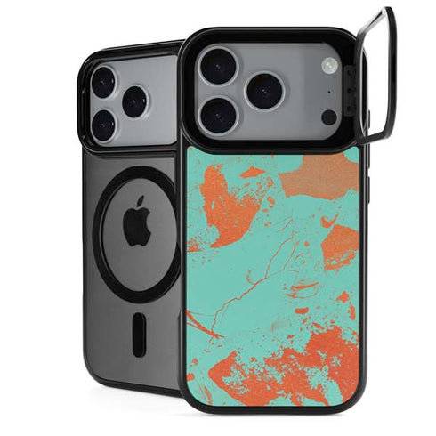Turquoise and Orange Marble iPhone 17 Pro Max Kickstand Case