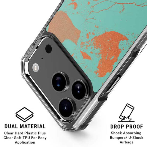 Turquoise and Orange Marble iPhone 18 Pro Clear Case
