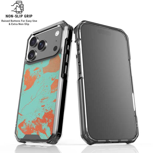 Turquoise and Orange Marble iPhone 18 Pro Clear Case