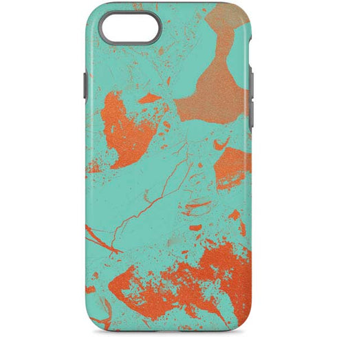 Turquoise and Orange Marble iPhone Cases