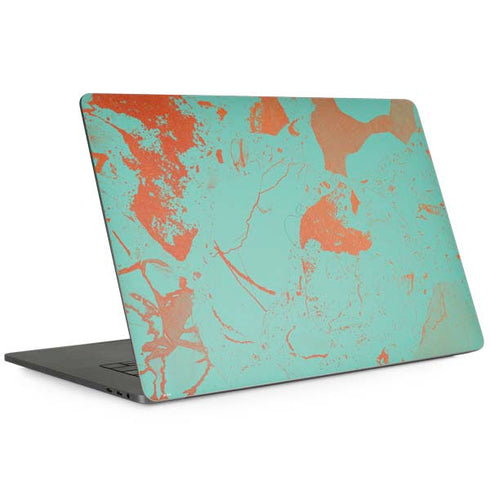 Turquoise and Orange Marble MacBook Skins