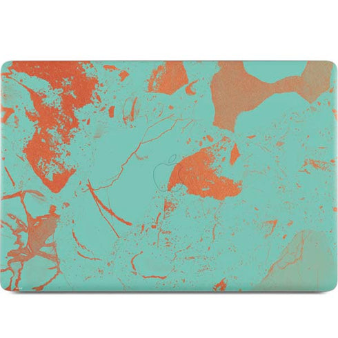 Turquoise and Orange Marble MacBook Skins