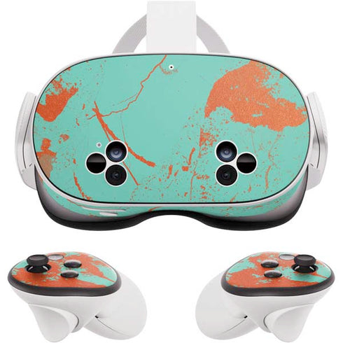 Turquoise and Orange Marble Meta Quest 3S Skin
