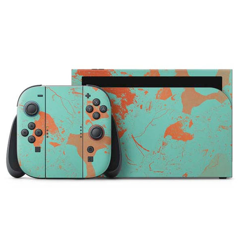Turquoise and Orange Marble Nintendo Skins