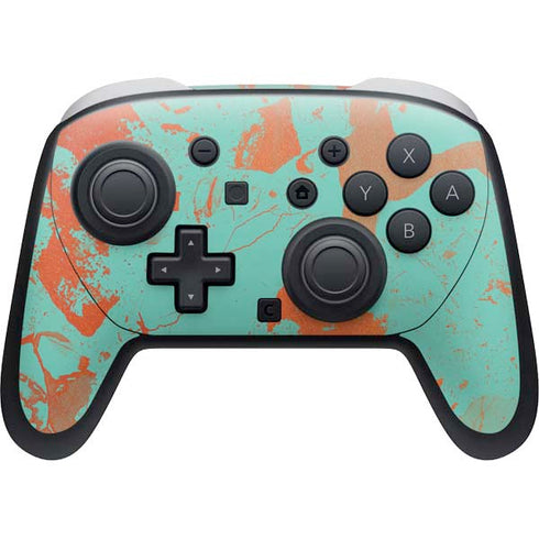 Turquoise and Orange Marble Nintendo Switch 2 (2025) Pro Controller Skin