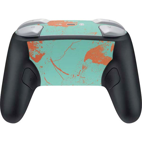 Turquoise and Orange Marble Nintendo Switch 2 (2025) Pro Controller Skin