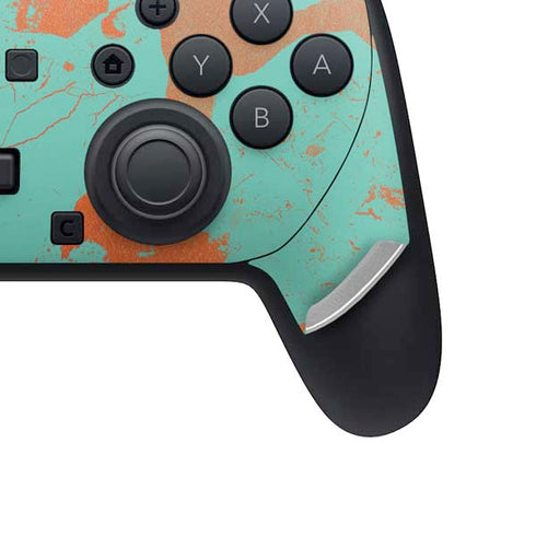 Turquoise and Orange Marble Nintendo Switch 2 (2025) Pro Controller Skin