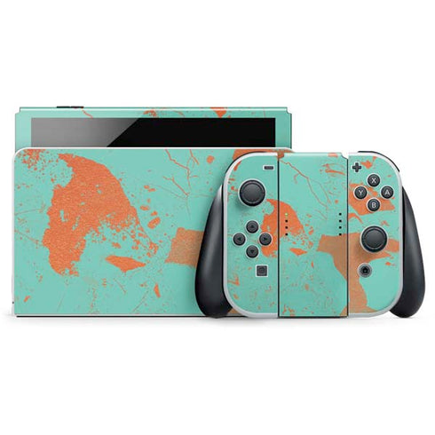 Turquoise and Orange Marble Nintendo Skins
