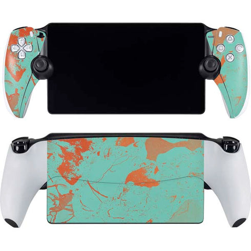 Turquoise and Orange Marble PlayStation Portal Remote Player Skin