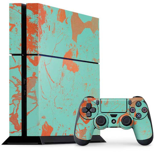 Turquoise and Orange Marble PlayStation PS4 Skins