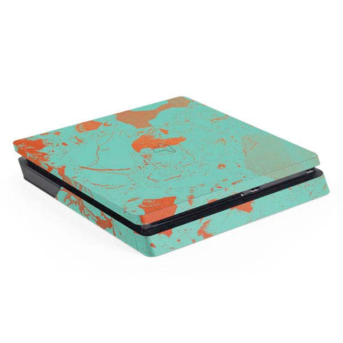 Turquoise and Orange Marble PlayStation PS4 Skins