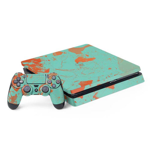 Turquoise and Orange Marble PlayStation PS4 Skins