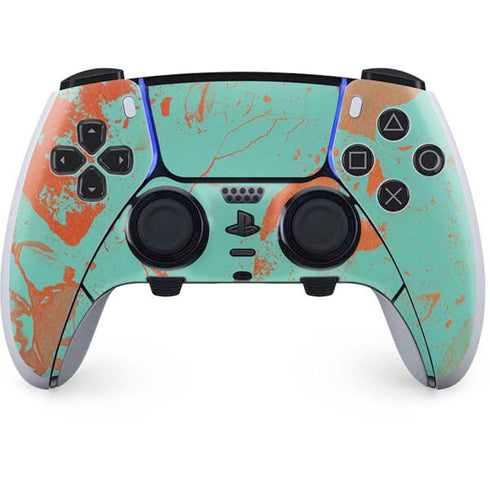 Turquoise and Orange Marble PS5 DualSense Edge Pro Controller Skin