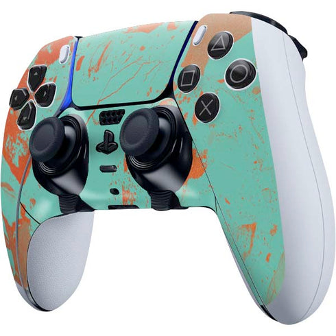 Turquoise and Orange Marble PS5 DualSense Edge Pro Controller Skin