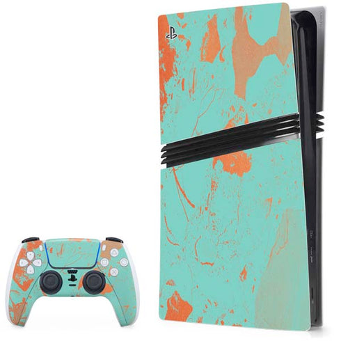 Turquoise and Orange Marble PS5 Pro Bundle Skin