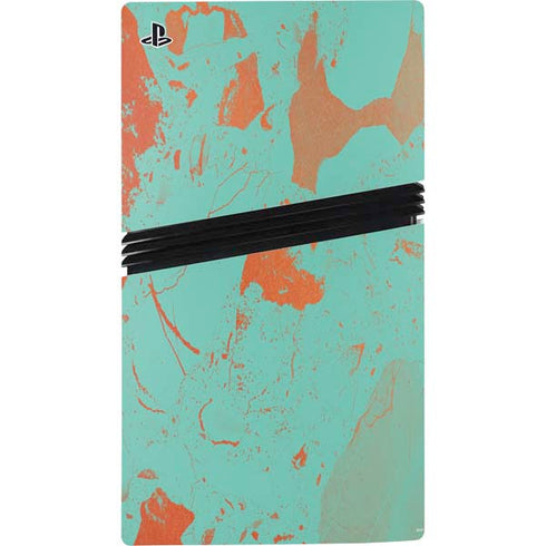 Turquoise and Orange Marble PS5 Pro Console Skin