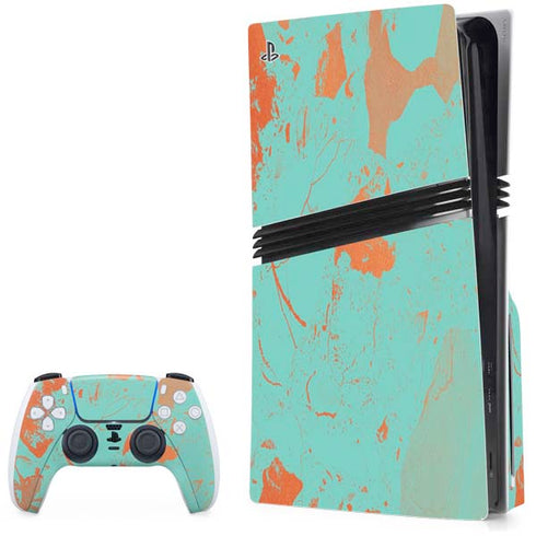 Turquoise and Orange Marble PlayStation PS5 Skins
