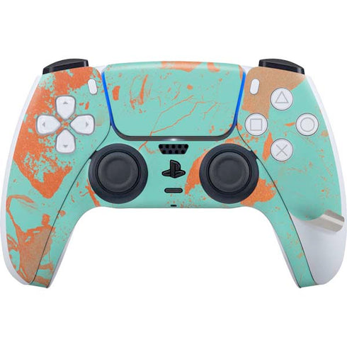 Turquoise and Orange Marble PS5 Pro Disk Bundle Skin