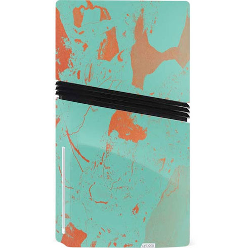 Turquoise and Orange Marble PS5 Pro Disk Console Skin