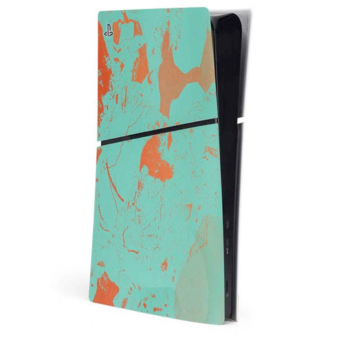 Turquoise and Orange Marble PlayStation PS5 Skins