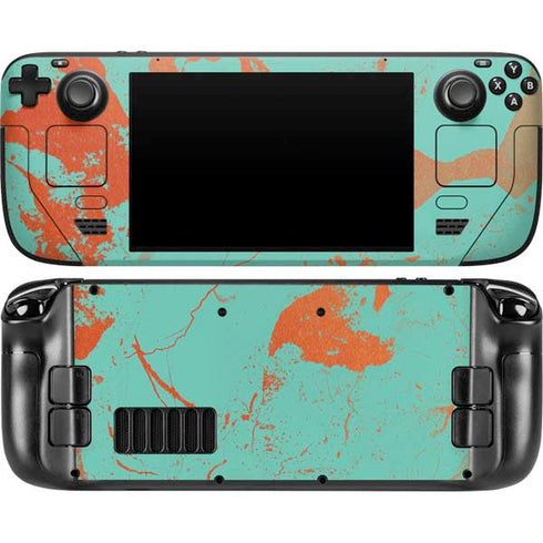 Turquoise and Orange Marble Steam Deck Handheld Gaming Computer OLED Skin