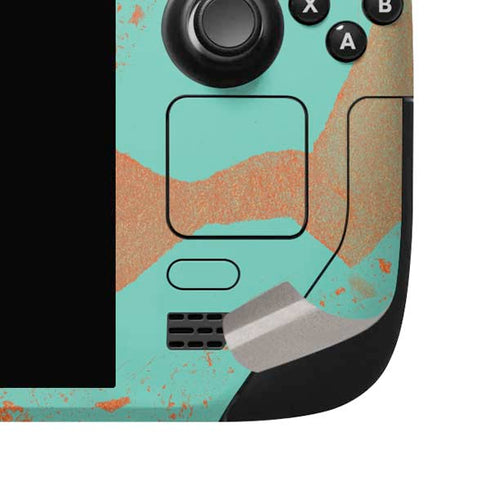 Turquoise and Orange Marble Steam Deck Handheld Gaming Computer OLED Skin