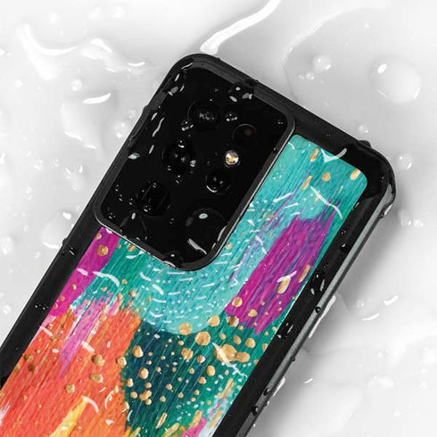 Turquoise Brush Stroke by Etta Vee Galaxy S24 Ultra Waterproof Case