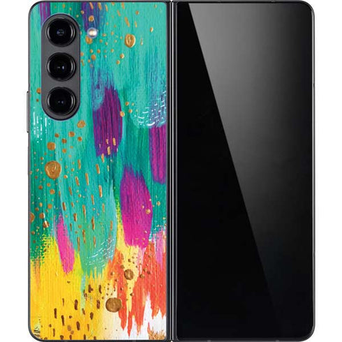 Turquoise Brush Stroke by Etta Vee Galaxy Z Fold5 5G Skin