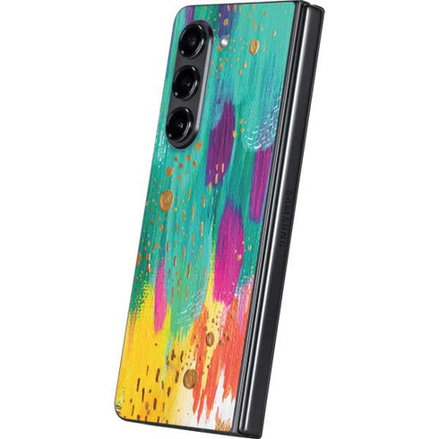 Turquoise Brush Stroke by Etta Vee Galaxy Z Fold5 5G Skin