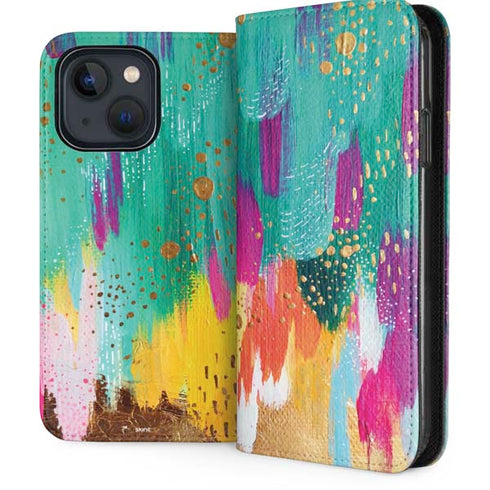 Turquoise Brush Stroke by Etta Vee iPhone 15 Folio Case