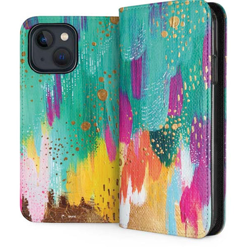 Turquoise Brush Stroke by Etta Vee iPhone 15 Plus Folio Case