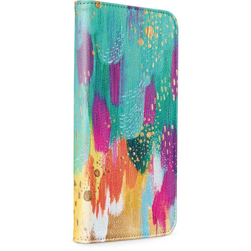 Turquoise Brush Stroke by Etta Vee iPhone 15 Plus Folio Case