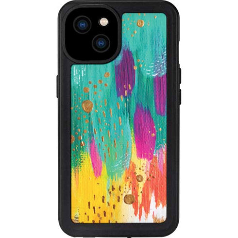 Turquoise Brush Stroke by Etta Vee iPhone 15 Plus Waterproof Case