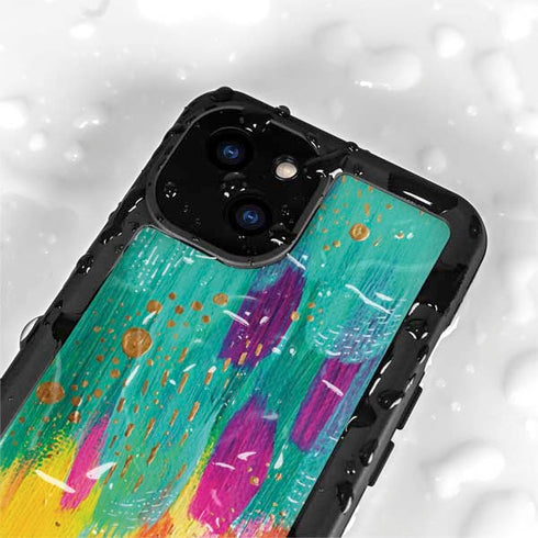 Turquoise Brush Stroke by Etta Vee iPhone 15 Plus Waterproof Case
