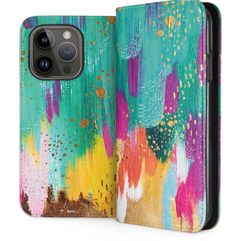 Turquoise Brush Stroke by Etta Vee iPhone 15 Pro Folio Case