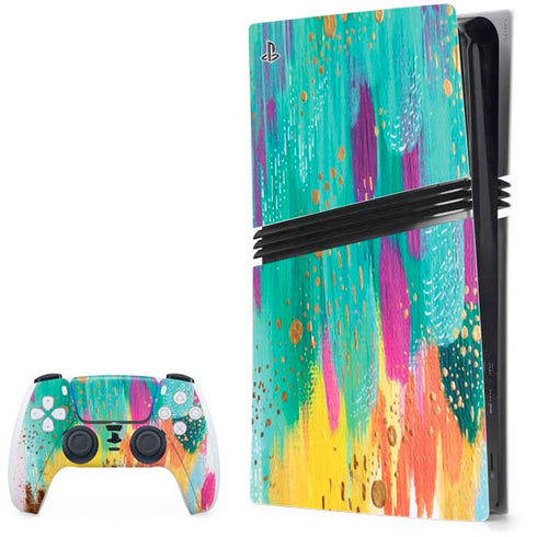 Turquoise Brush Stroke by Etta Vee PS5 Pro Bundle Skin