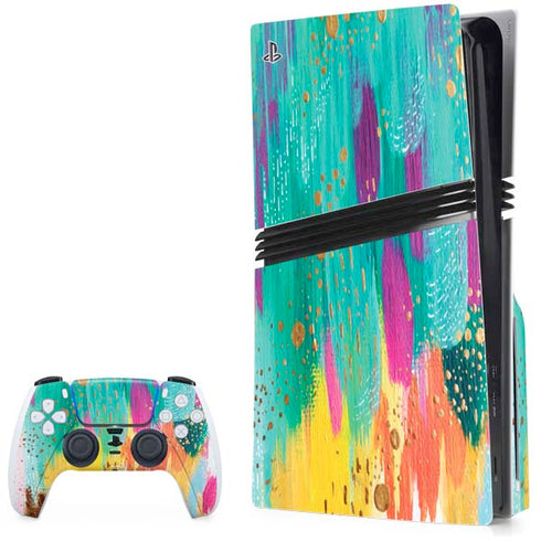 Turquoise Brush Stroke by Etta Vee PS5 Pro Disk Bundle Skin