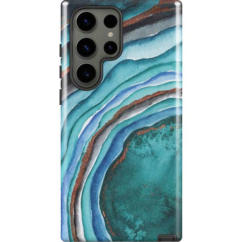 Turquoise Watercolor Geode Galaxy S23 Ultra Pro Case