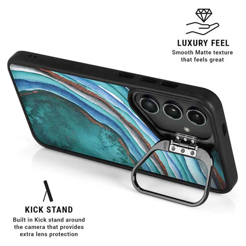 Turquoise Watercolor Geode Galaxy S25 Kickstand Case
