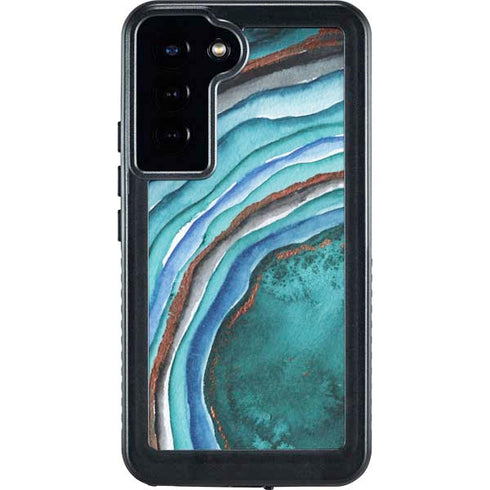 Turquoise Watercolor Geode Galaxy S24 Plus Waterproof Case