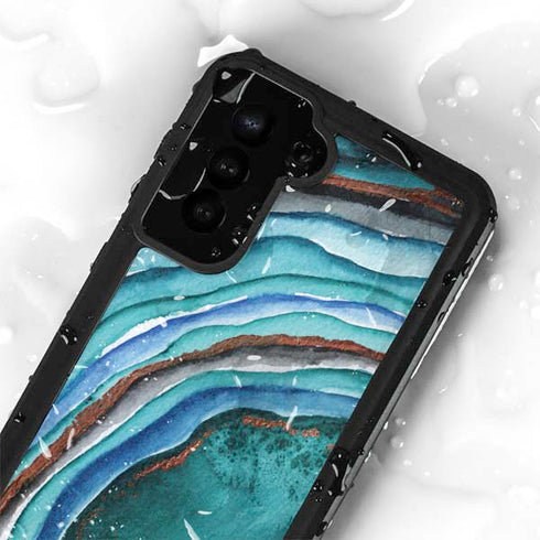 Turquoise Watercolor Geode Galaxy S24 Plus Waterproof Case